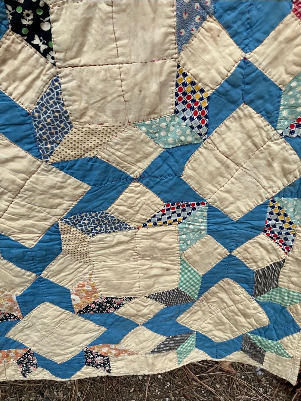 Hand stitched early 20th C patchwork star pattern twin quilt 69 x 80” vintage - Picture 6 of 16